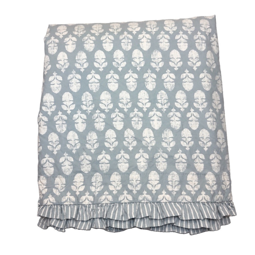 West Elm x Rhode Queen Cotton Flat Sheet  Thistle In Mist Blue Boho Ruffle Edge